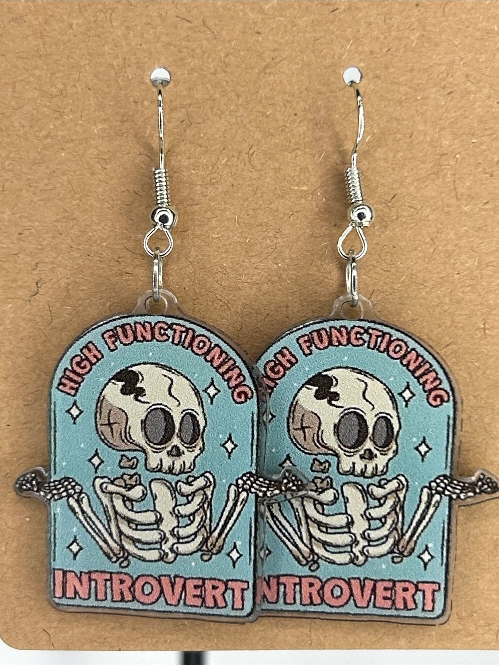 High Functioning Introvert Skeleton Earrings — Blue & Pink Fashion Jewelry
